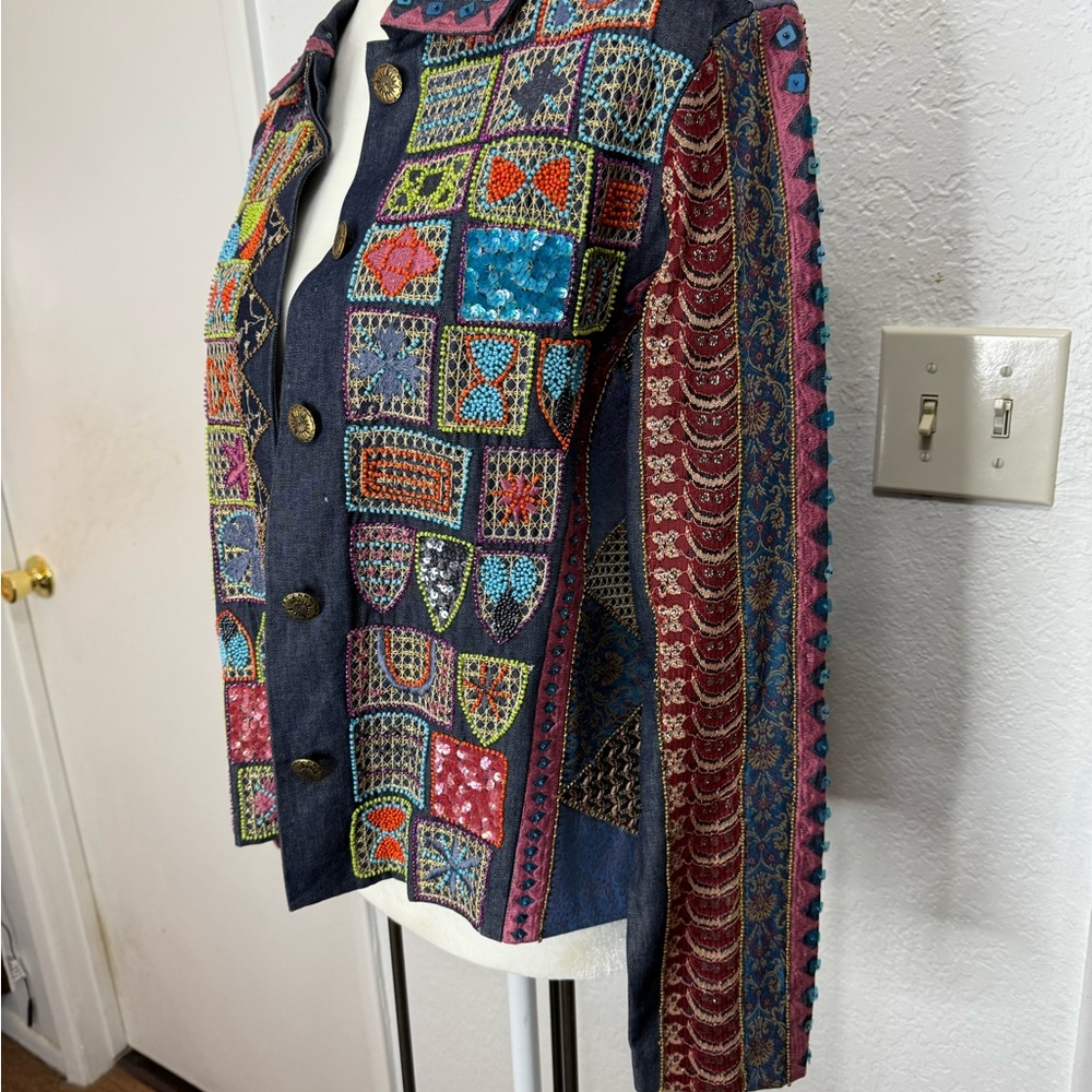 Artistic Patchwork Jean Jacket New~ Never Been Wo… - image 2